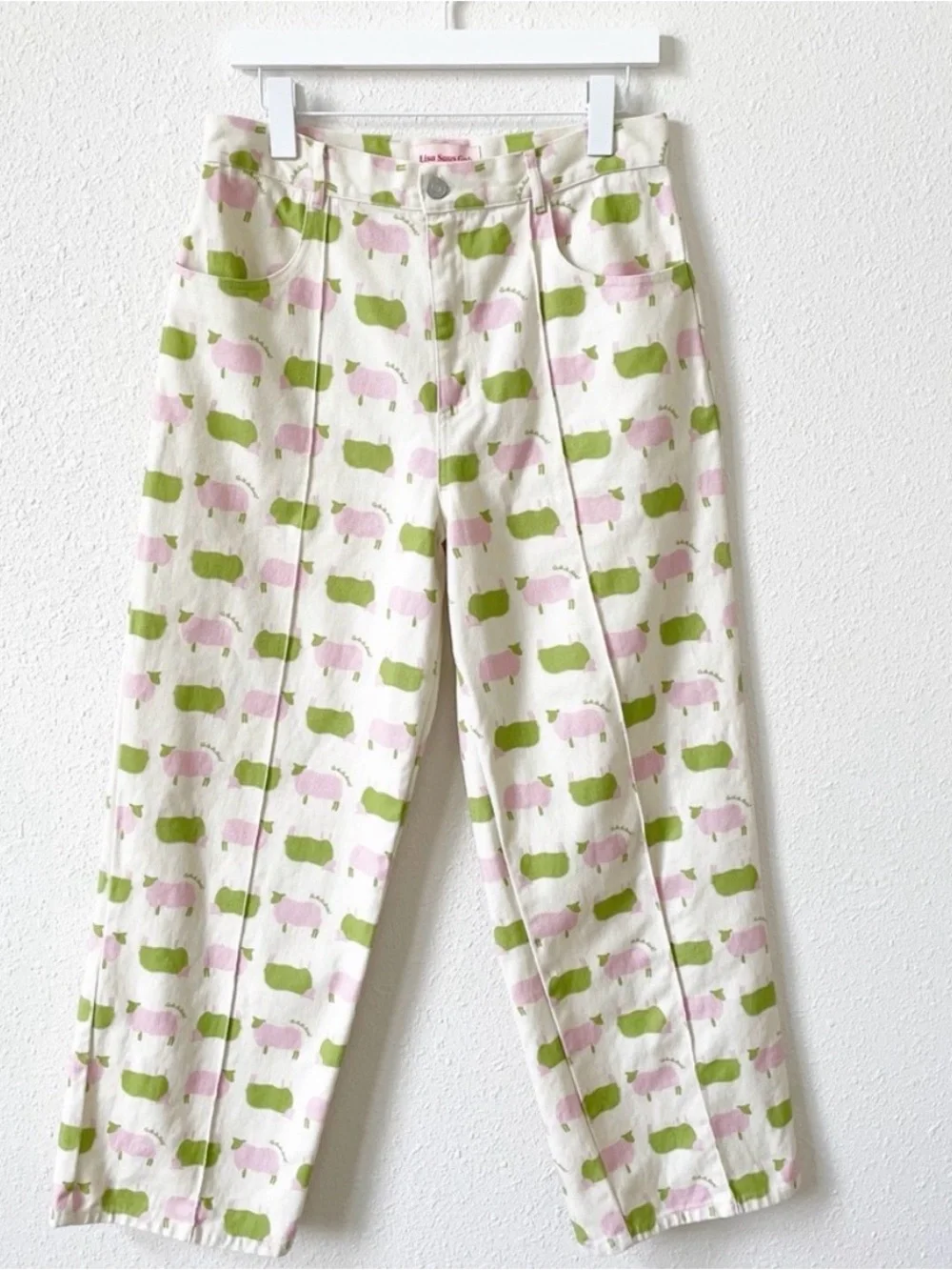 Lisa Says Gah Robyn Jeans Pink Green Sheep Size 32 Colorful Novelty Animal